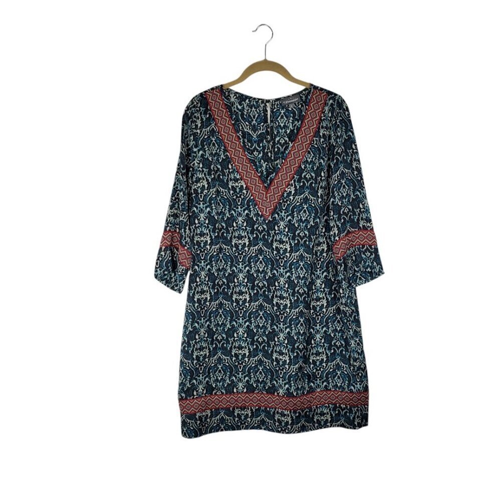 Queenie Paris Bingo Tunic Dress 3/4 Sleeve V-Neck Shift Size 2 Medium